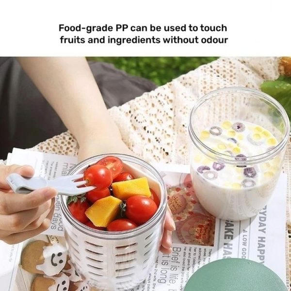 600ml Fruit and Veggie Snack Cup with Lid and Fork Airtight Leak-proof Salad Box (White) - Image 4
