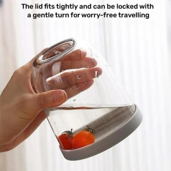 600ml Fruit and Veggie Snack Cup with Lid and Fork Airtight Leak-proof Salad Box (White) - Image 6