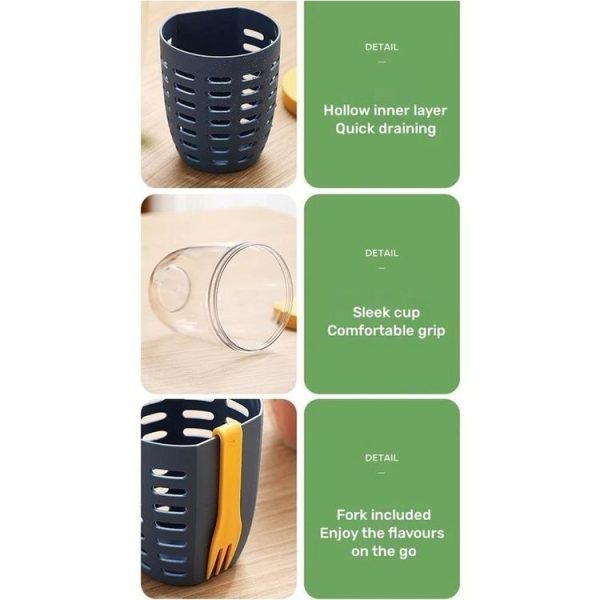 600ml Fruit and Veggie Snack Cup with Lid and Fork Airtight Leak-proof Salad Box (White) - Image 9