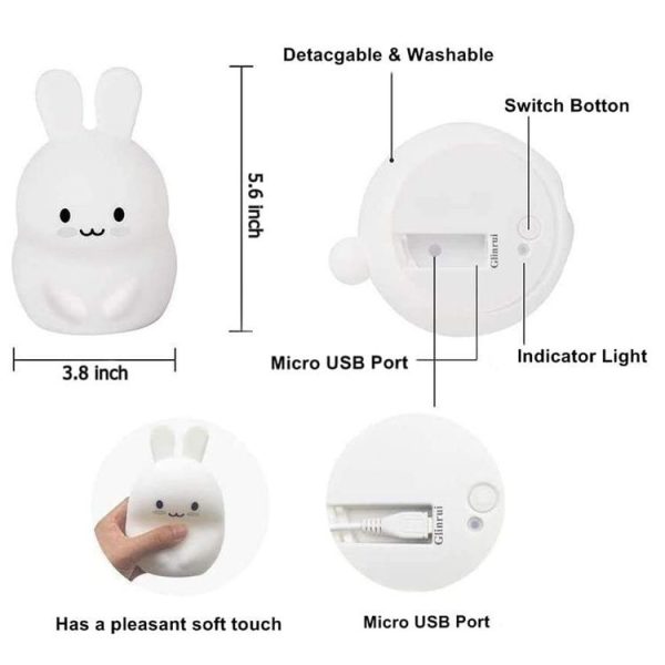 Rabbit Silicone Pat Night Light Children Gift Color Changing Lamp, Specification: Charging Remote Control - Image 3