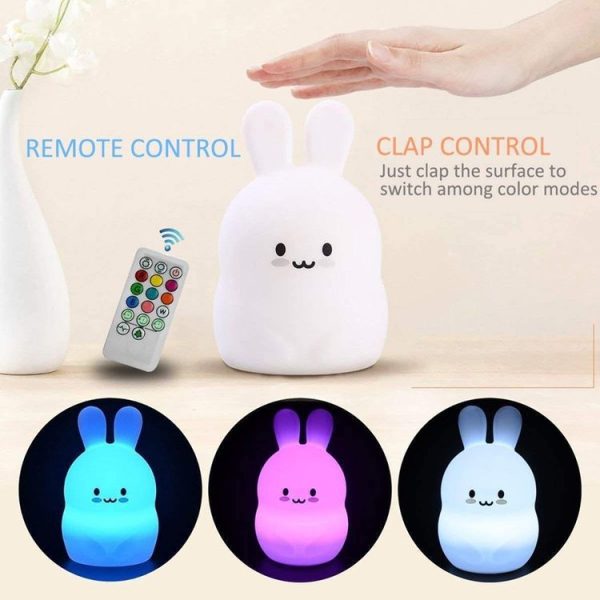 Rabbit Silicone Pat Night Light Children Gift Color Changing Lamp, Specification: Charging Remote Control - Image 5