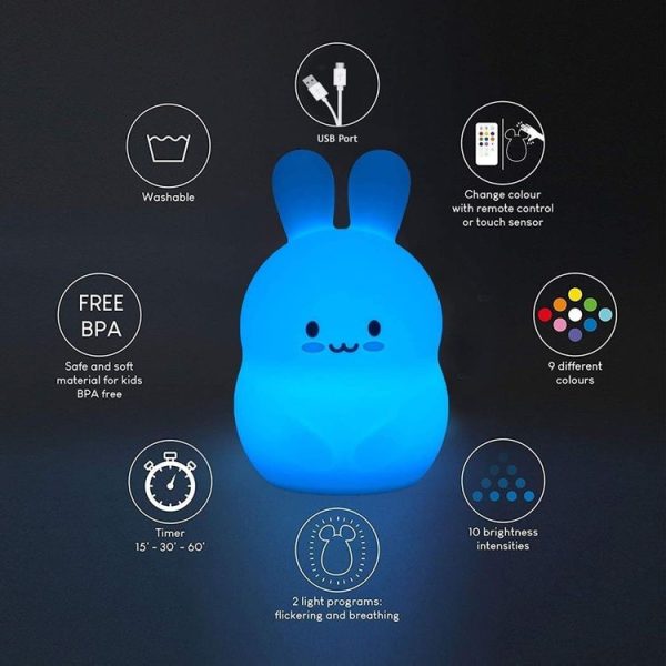 Rabbit Silicone Pat Night Light Children Gift Color Changing Lamp, Specification: Charging Remote Control - Image 7