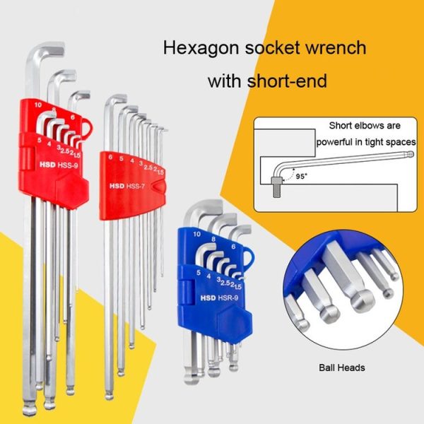 9pcs / set HSD HSR-9 Short Version Short-Side Ball-End Hexagon Wrench Set Tools - Image 4