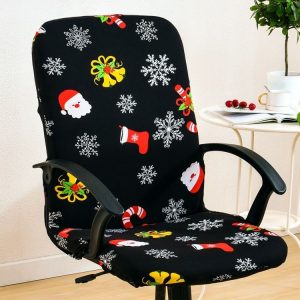 Stretch Chair Cover Office Armrest Lift Computer Chair Seat Cover, Size: S (Happy Christmas Green)
