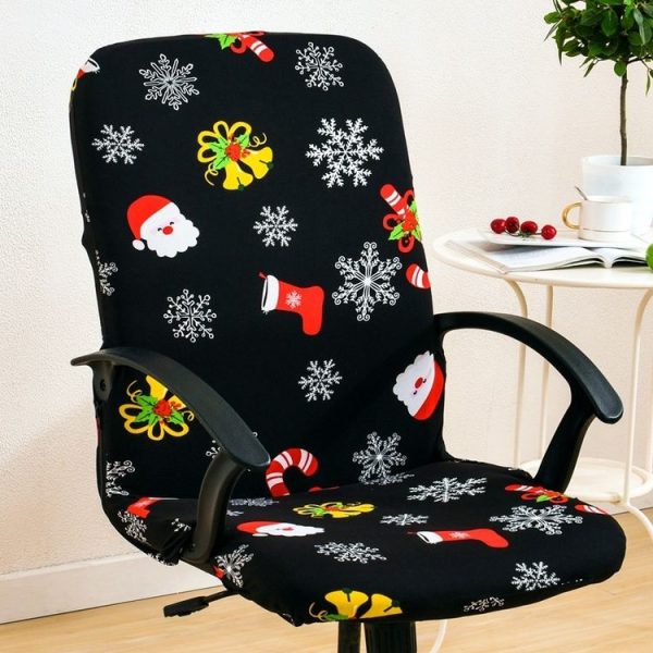 Stretch Chair Cover Office Armrest Lift Computer Chair Seat Cover, Size: S (Happy Christmas Green)