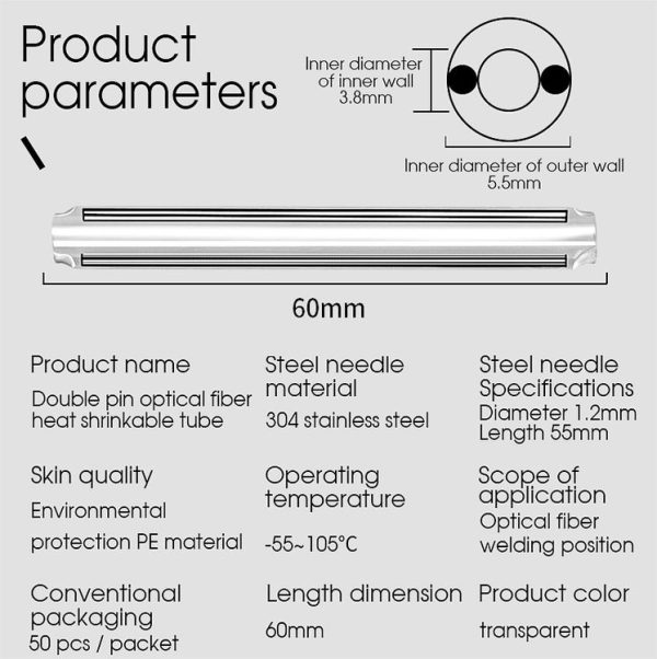 50pcs / pack 60mm Double -Pin Leather Thread Optical Fiber Heat Shrinkable Tube Optical Hot Melt Tube - Image 8