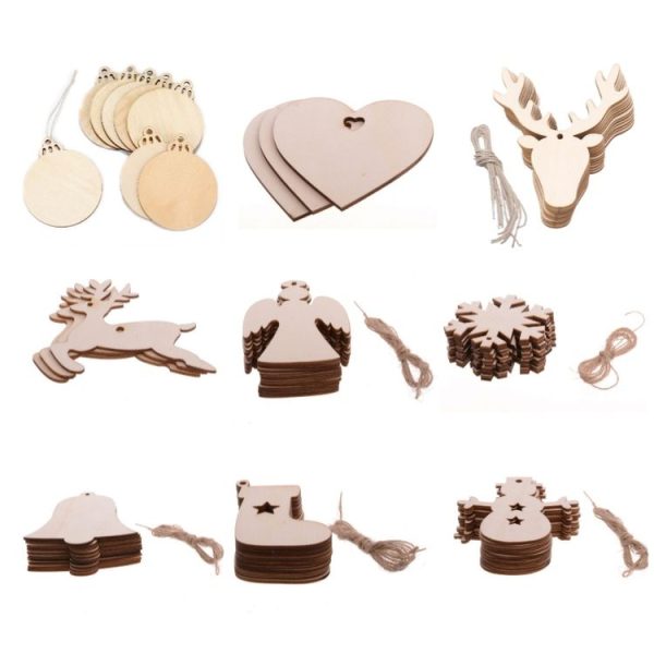 10pcs / set Wooden Christmas Tree Pendants Hand-painted Decorative DIY Wood Chips (Random Style) - Image 2