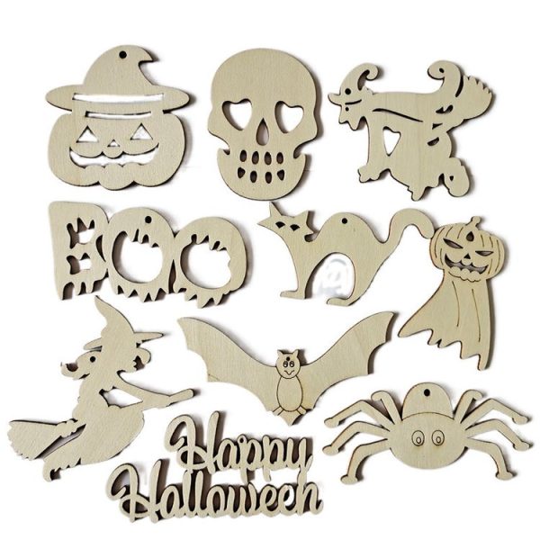 10pcs / set Halloween Decorations Holiday Party Wooden Pendants (Random Style Delivery)