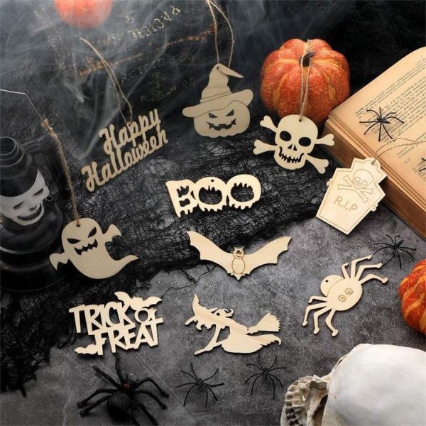 10pcs / set Halloween Decorations Holiday Party Wooden Pendants (Random Style Delivery) - Image 7