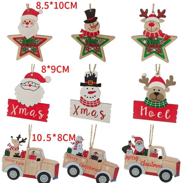 10pcs / set Colorful Wooden Christmas Tree Snowman Pendant Decoration (Random Style Delivery) - Image 2