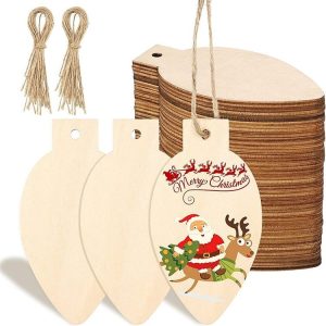 50pcs / set Christmas Hanging Wood Chip Light Bulb DIY Blank Hanging Tag