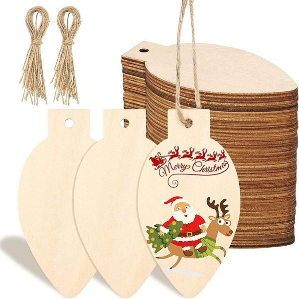 50pcs / set Christmas Hanging Wood Chip Light Bulb DIY Blank Hanging Tag