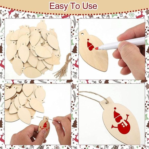 50pcs / set Christmas Hanging Wood Chip Light Bulb DIY Blank Hanging Tag - Image 2