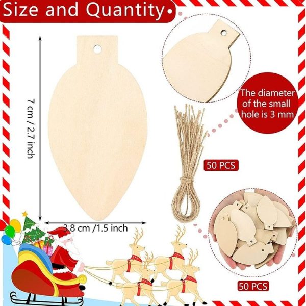50pcs / set Christmas Hanging Wood Chip Light Bulb DIY Blank Hanging Tag - Image 3
