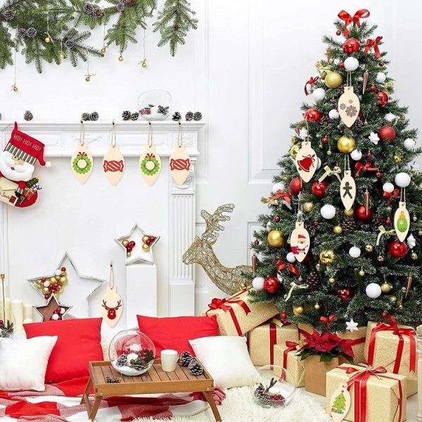 50pcs / set Christmas Hanging Wood Chip Light Bulb DIY Blank Hanging Tag - Image 4