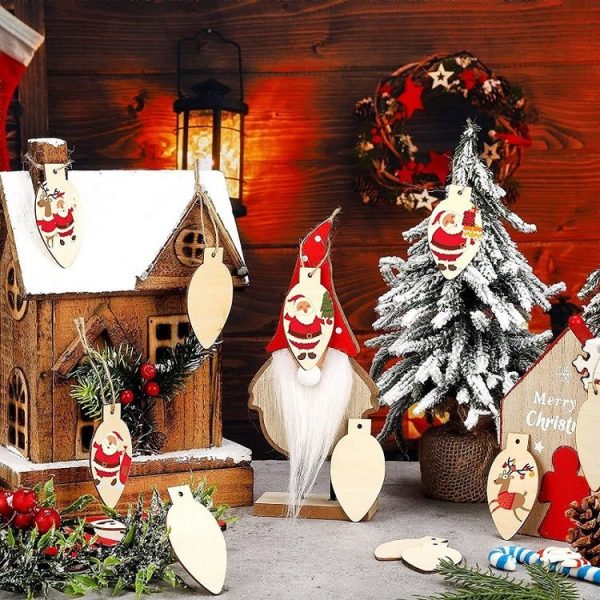 50pcs / set Christmas Hanging Wood Chip Light Bulb DIY Blank Hanging Tag - Image 5