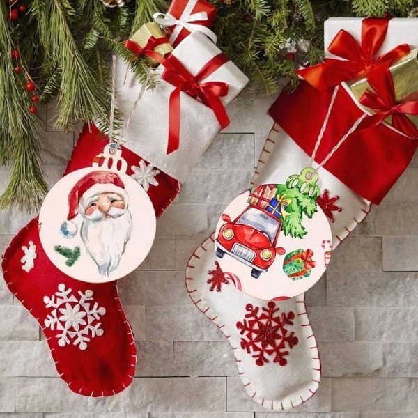 10pcs / Set Wood Chip Hand-Painted Christmas Tree Props Christmas Pendants, Size: 9x7.6cm - Image 6