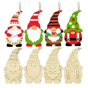 4pcs / set Christmas Tree DIY Painting Wooden Dwarf Elf Hanging Decorations