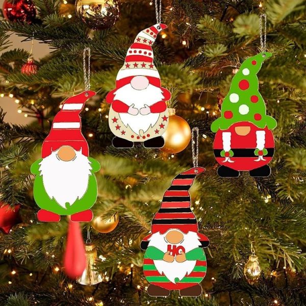 4pcs / set Christmas Tree DIY Painting Wooden Dwarf Elf Hanging Decorations - Image 2