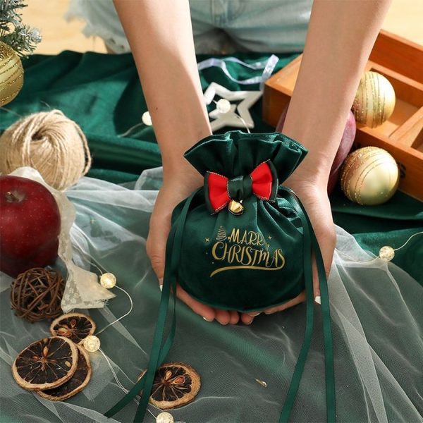 Christmas Gift Bag Christmas Eve Velvet Candy Bundle Bag, Color: Dark Green Style 1