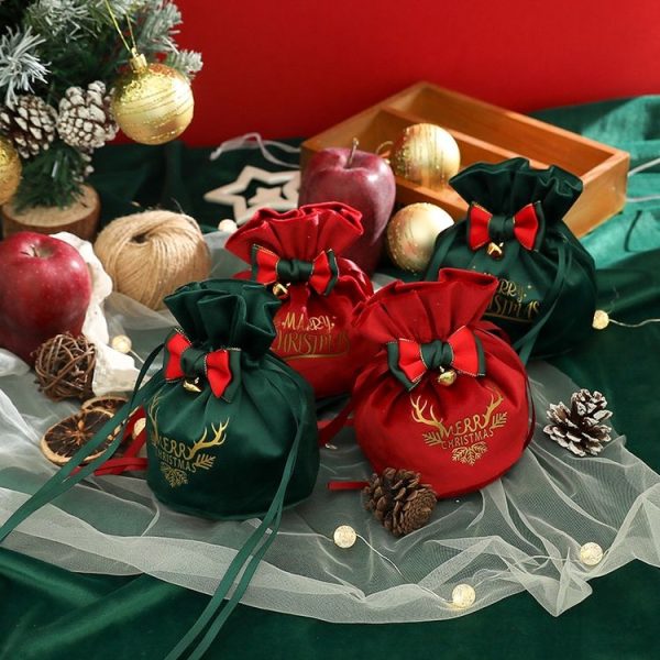Christmas Gift Bag Christmas Eve Velvet Candy Bundle Bag, Color: Dark Green Style 1 - Image 2