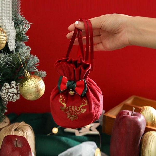 Christmas Gift Bag Christmas Eve Velvet Candy Bundle Bag, Color: Dark Green Style 1 - Image 5