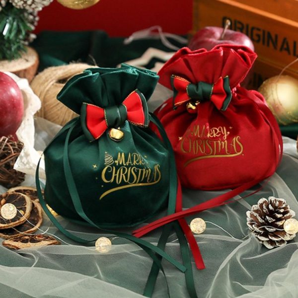 Christmas Gift Bag Christmas Eve Velvet Candy Bundle Bag, Color: Dark Green Style 1 - Image 6