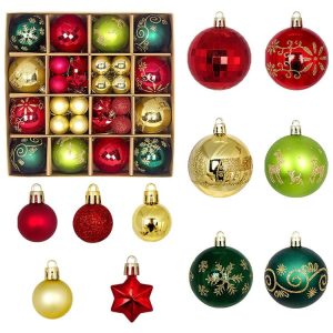 44pcs / set 3-6cm Christmas Ball Painted Pendant Electroplated Ball Ornaments, Color: Golden Red Green
