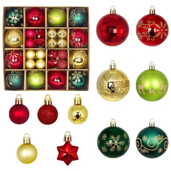 44pcs / set 3-6cm Christmas Ball Painted Pendant Electroplated Ball Ornaments, Color: Golden Red Green