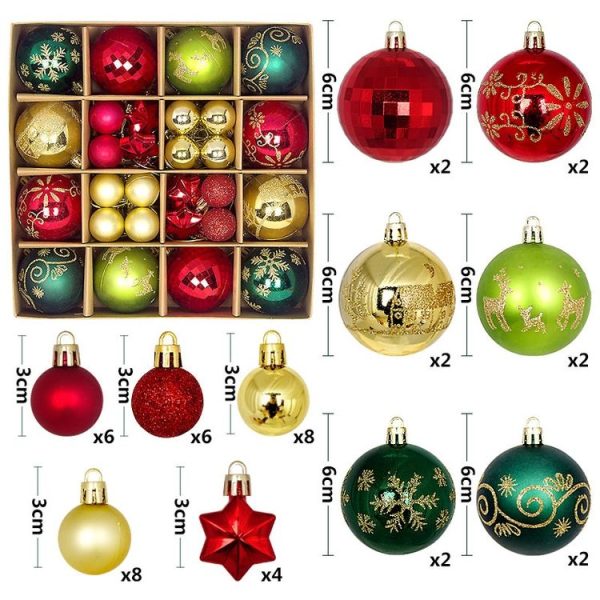 44pcs / set 3-6cm Christmas Ball Painted Pendant Electroplated Ball Ornaments, Color: Golden Red Green - Image 2