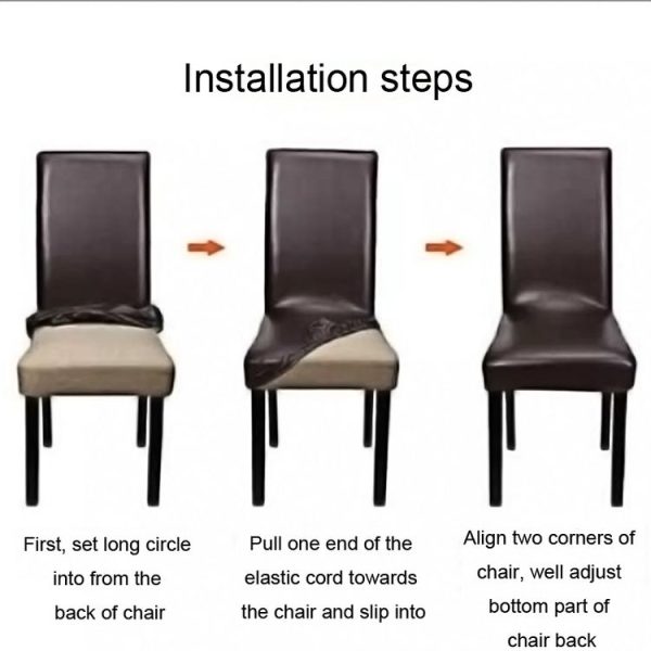 Household Elastic Siamese Chair Cover Waterproof PU Leather Hotel Seat Stool Sleeves (Coffee) - Image 4
