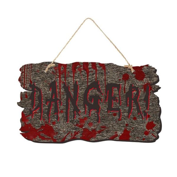 Halloween Door Sign Haunted House Horror Atmosphere Decoration, Style: Danger Imitation Wood Grain