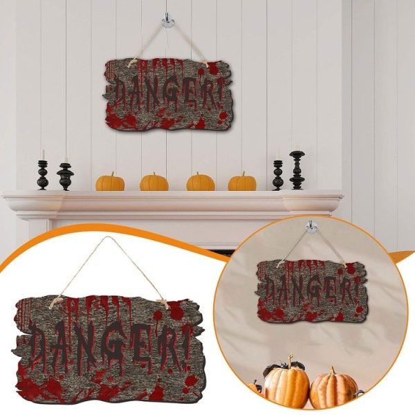 Halloween Door Sign Haunted House Horror Atmosphere Decoration, Style: Danger Imitation Wood Grain - Image 3