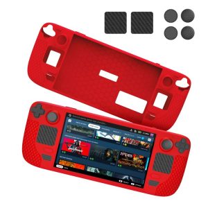 JYS JYS-SD011 For Steam Deck 7pcs / set Host Silicone Case With Joystick Cap+Touch Board Sticker Set (Red)