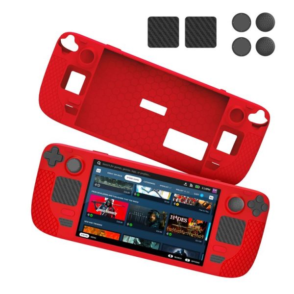 JYS JYS-SD011 For Steam Deck 7pcs / set Host Silicone Case With Joystick Cap+Touch Board Sticker Set (Red)