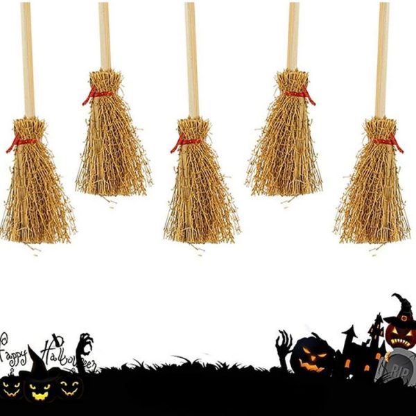 5pcs Halloween Mini Broom Ornaments Witch Broom Toy Accessories Red Rope 4cm x 9.5cm - Image 3