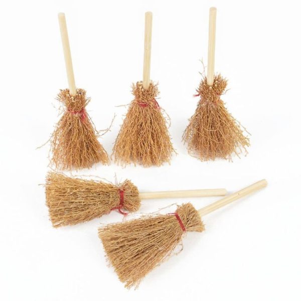 5pcs Halloween Mini Broom Ornaments Witch Broom Toy Accessories Red Rope 4cm x 9.5cm - Image 5