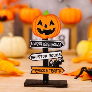 Halloween Guide Wooden Ornaments Cartoon Letters Decoration Supplies (Pumpkin Model)