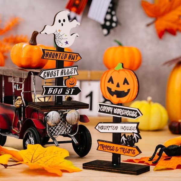 Halloween Guide Wooden Ornaments Cartoon Letters Decoration Supplies (Pumpkin Model) - Image 6