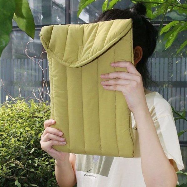 12.9-13.3 inch Flat Cotton Embroidery Inner Bag Lightweight Space Cotton Protective Case (Yellow Green)