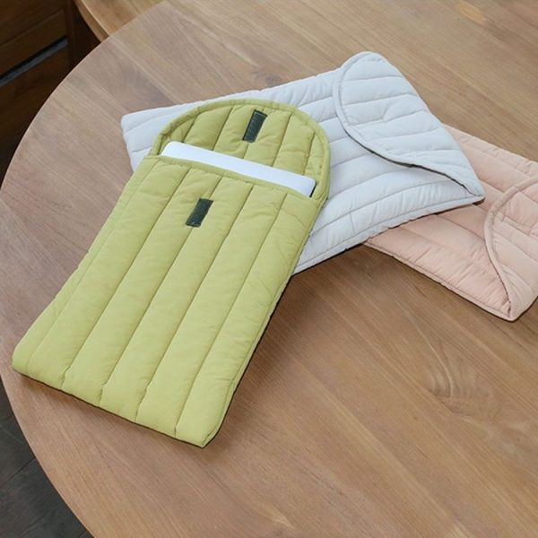 12.9-13.3 inch Flat Cotton Embroidery Inner Bag Lightweight Space Cotton Protective Case (Yellow Green) - Image 2