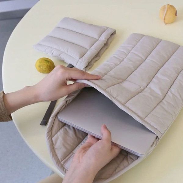 12.9-13.3 inch Flat Cotton Embroidery Inner Bag Lightweight Space Cotton Protective Case (Yellow Green) - Image 3