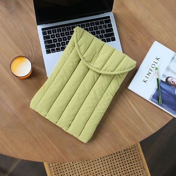 12.9-13.3 inch Flat Cotton Embroidery Inner Bag Lightweight Space Cotton Protective Case (Yellow Green) - Image 5