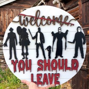 Flat Printing Version Halloween Wooden Decorative Door Sign Horror Welcome Sign (30 x 30 x 0.4cm)