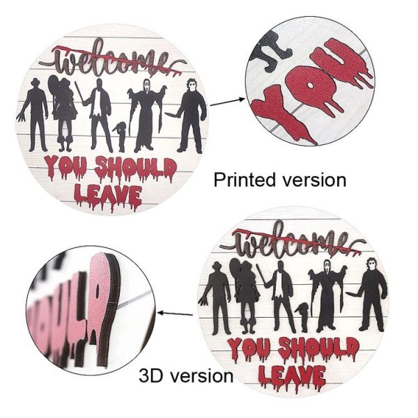 Flat Printing Version Halloween Wooden Decorative Door Sign Horror Welcome Sign (30 x 30 x 0.4cm) - Image 2