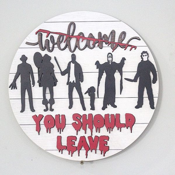 Flat Printing Version Halloween Wooden Decorative Door Sign Horror Welcome Sign (30 x 30 x 0.4cm) - Image 3