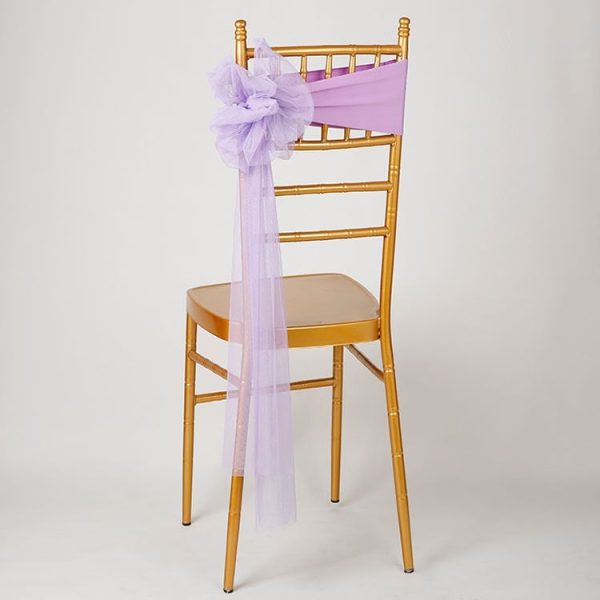 Hotel Wedding Organza Free Tie Chair Back Flower Seat Yarn Decorations Tulle Chair Back Bows (Shallow Purple)