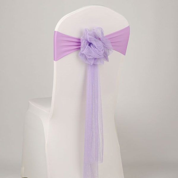 Hotel Wedding Organza Free Tie Chair Back Flower Seat Yarn Decorations Tulle Chair Back Bows (Shallow Purple) - Image 2