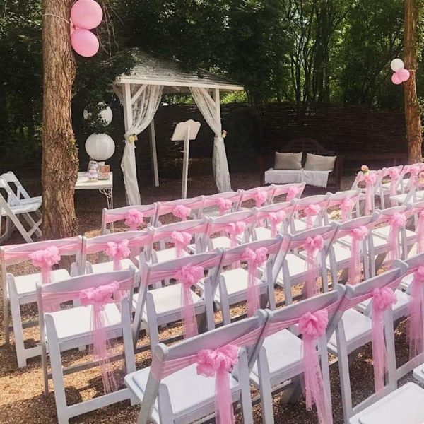 Hotel Wedding Organza Free Tie Chair Back Flower Seat Yarn Decorations Tulle Chair Back Bows (Shallow Purple) - Image 6