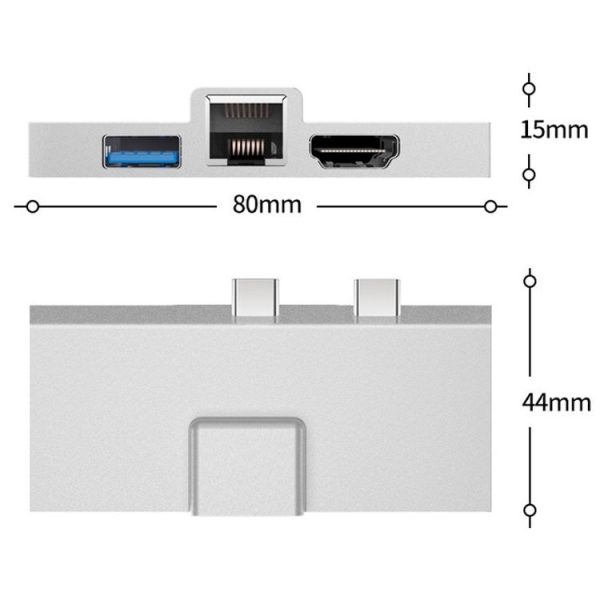 Surface Pro 8 / 9 / X Dual Type-C Computer Expansion Hub 7 In 1 Docking Station - Image 2